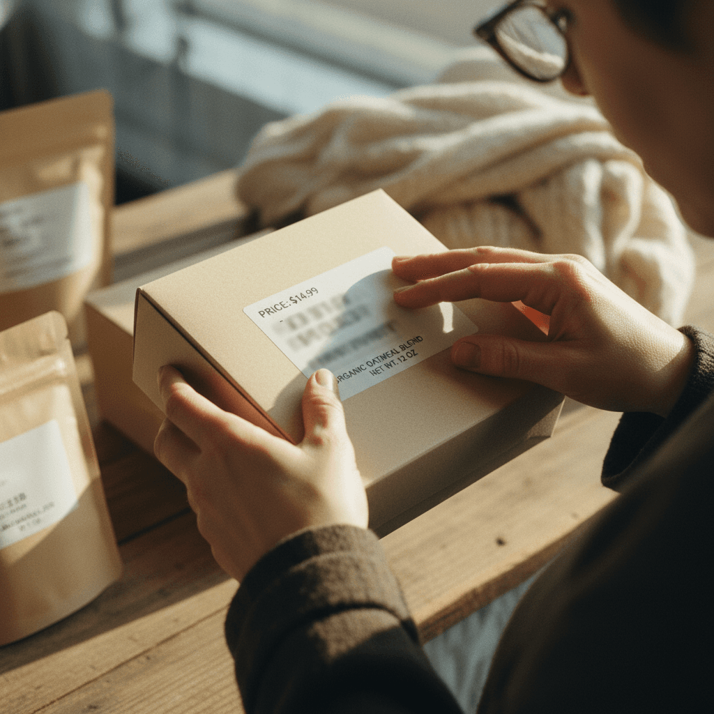 Customer examining product pricing and details