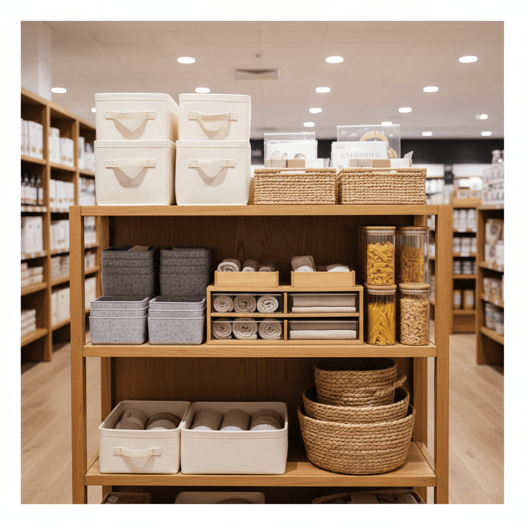 Home organization and storage products on display